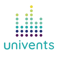 Vertically arranged univents logo and brand name.